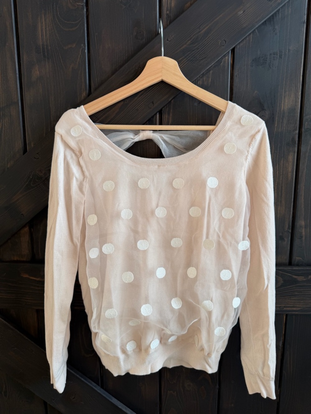 LC Lauren Conrad Light Pink Polka Dot Women's Long-Sleeve Sweater M